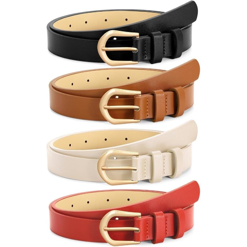 4 Pack Women's Thin Leather Belt Waist Belts Jeans Dress With Gold Buckle 6